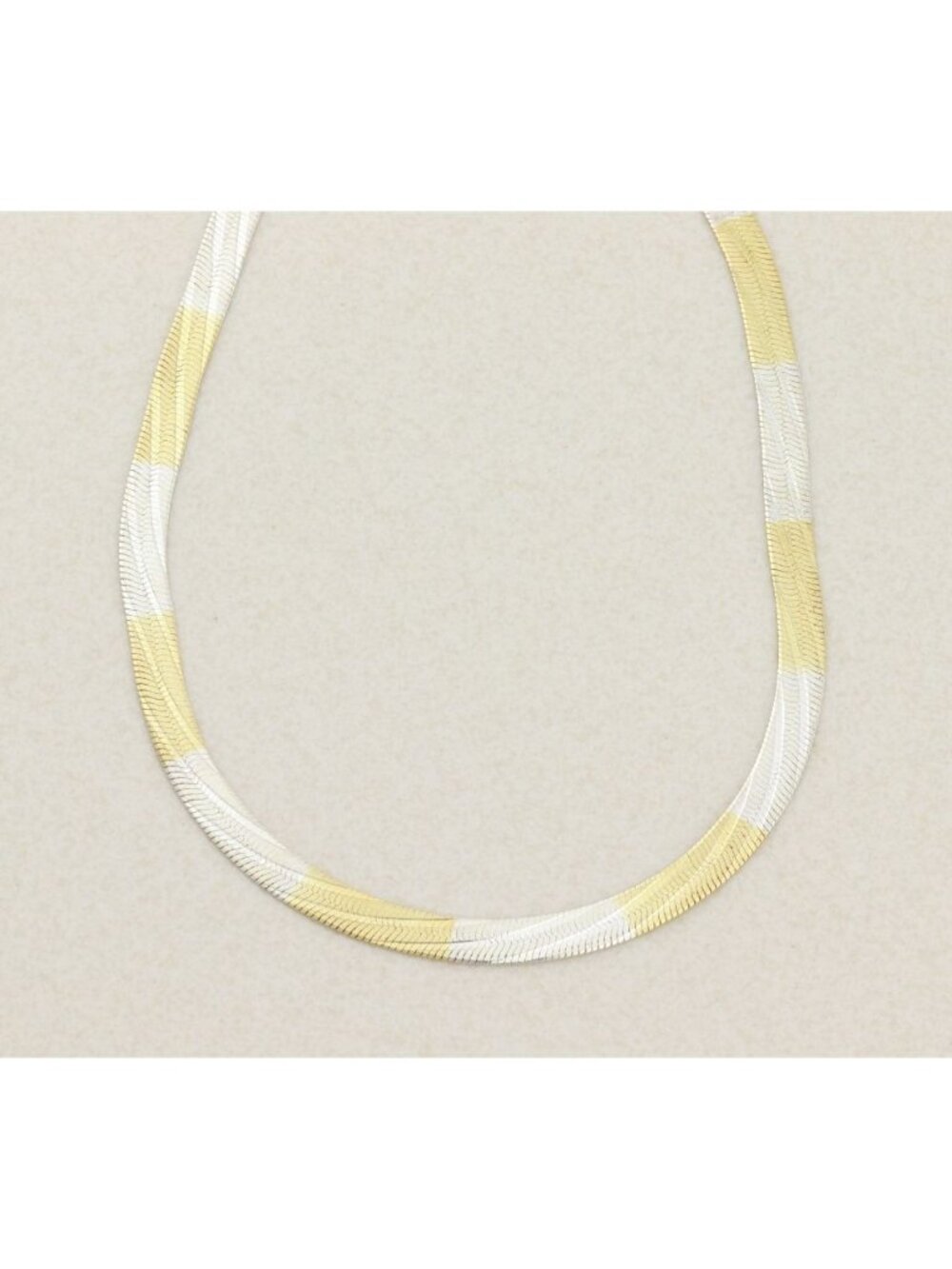 Sterling Silver Two Tone Herringbone Chain Necklace 17.75" inch